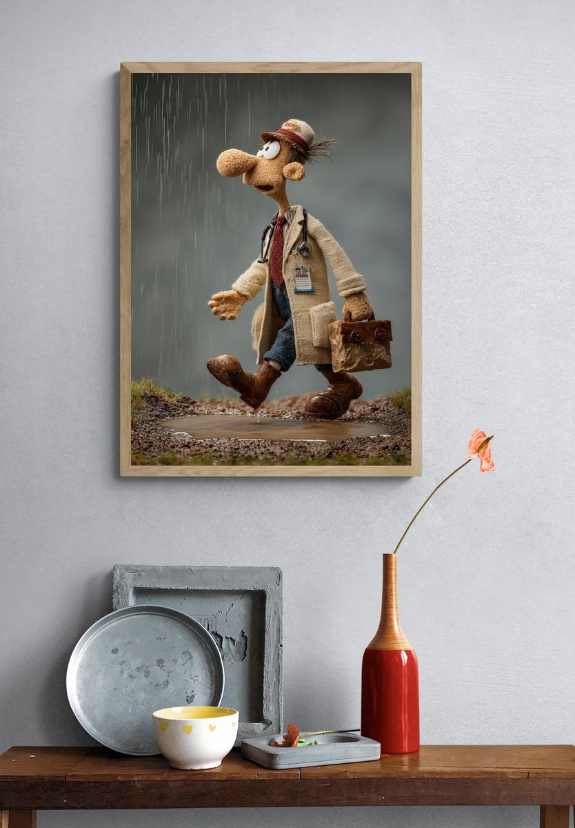 Rainy Doctor Puppet Illustration Poster. — room view 3