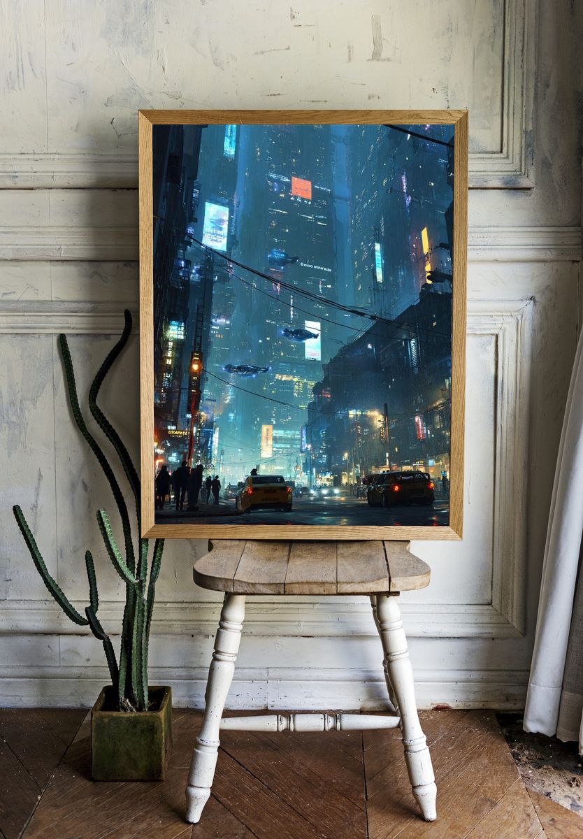 Neon Cyberpunk Cityscape Poster. — room view 1
