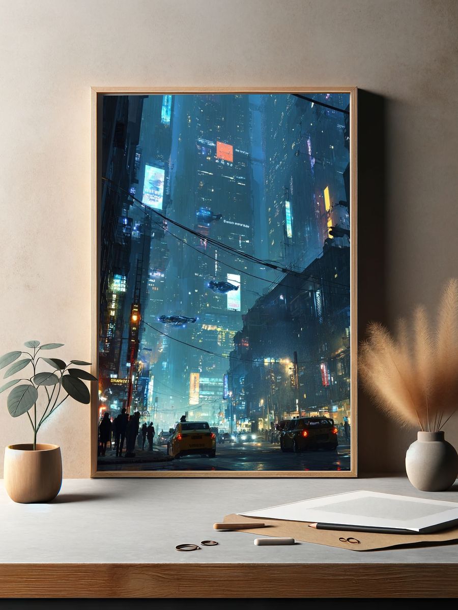 Neon Cyberpunk Cityscape Poster. — room view 2