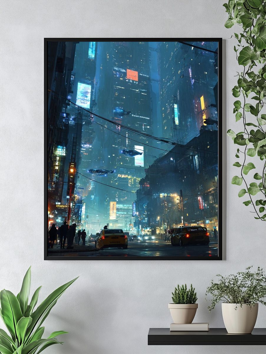 Neon Cyberpunk Cityscape Poster. — room view 4