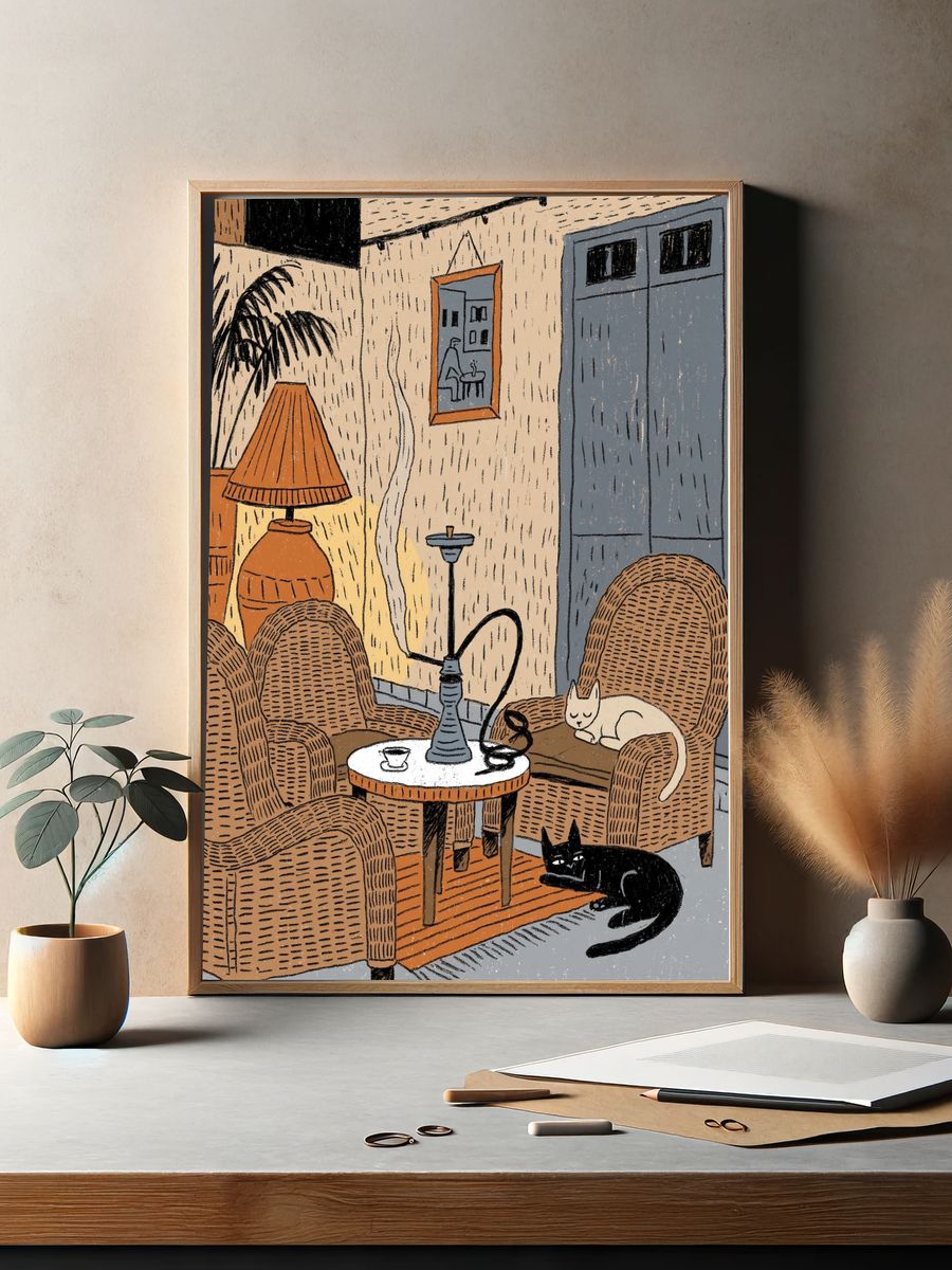 Cozy Cat Interior Illustration Poster. — room view 2