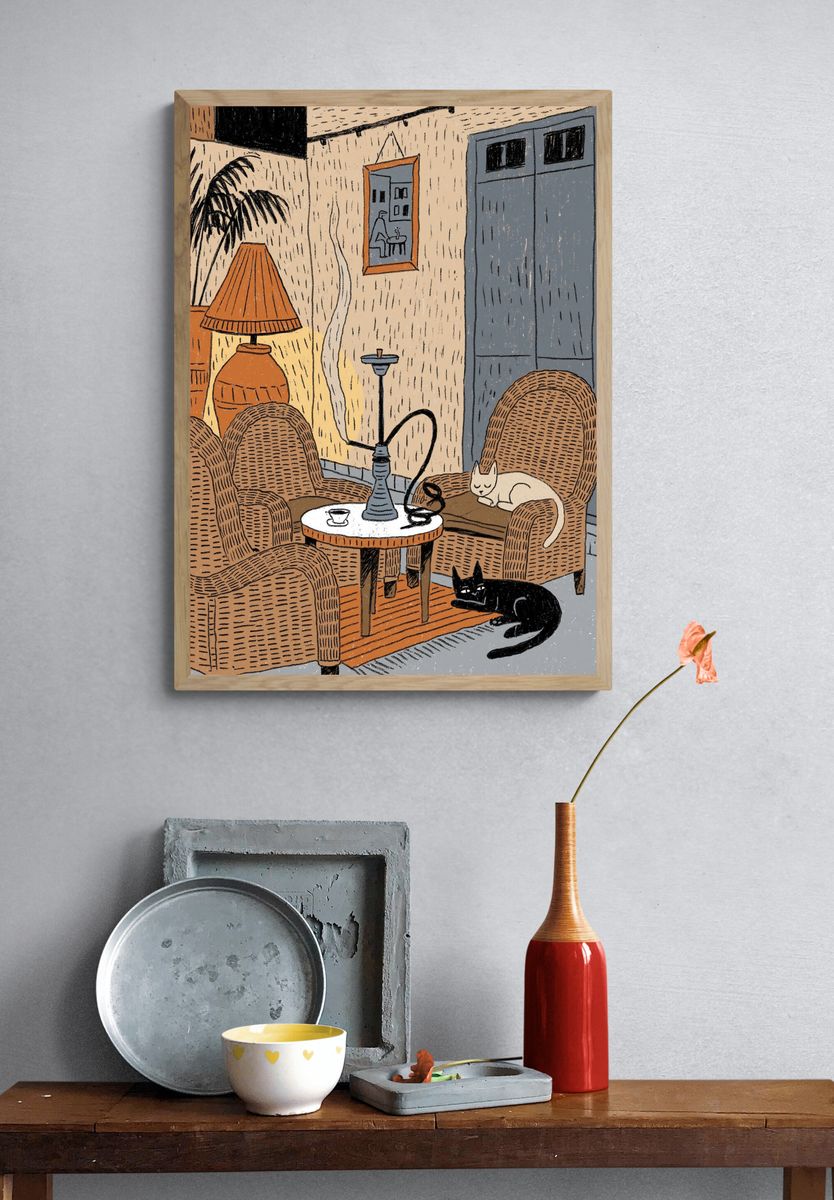 Cozy Cat Interior Illustration Poster. — room view 3