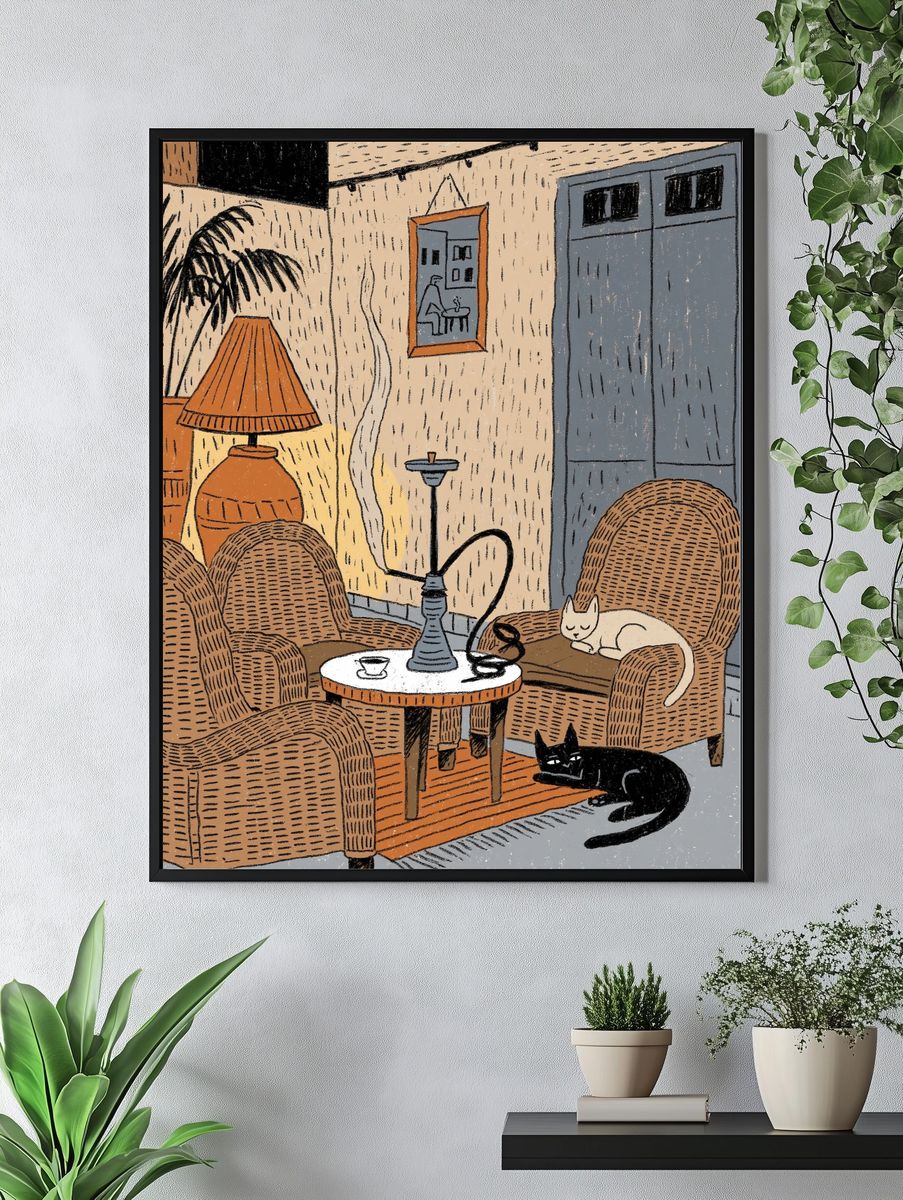 Cozy Cat Interior Illustration Poster. — room view 4