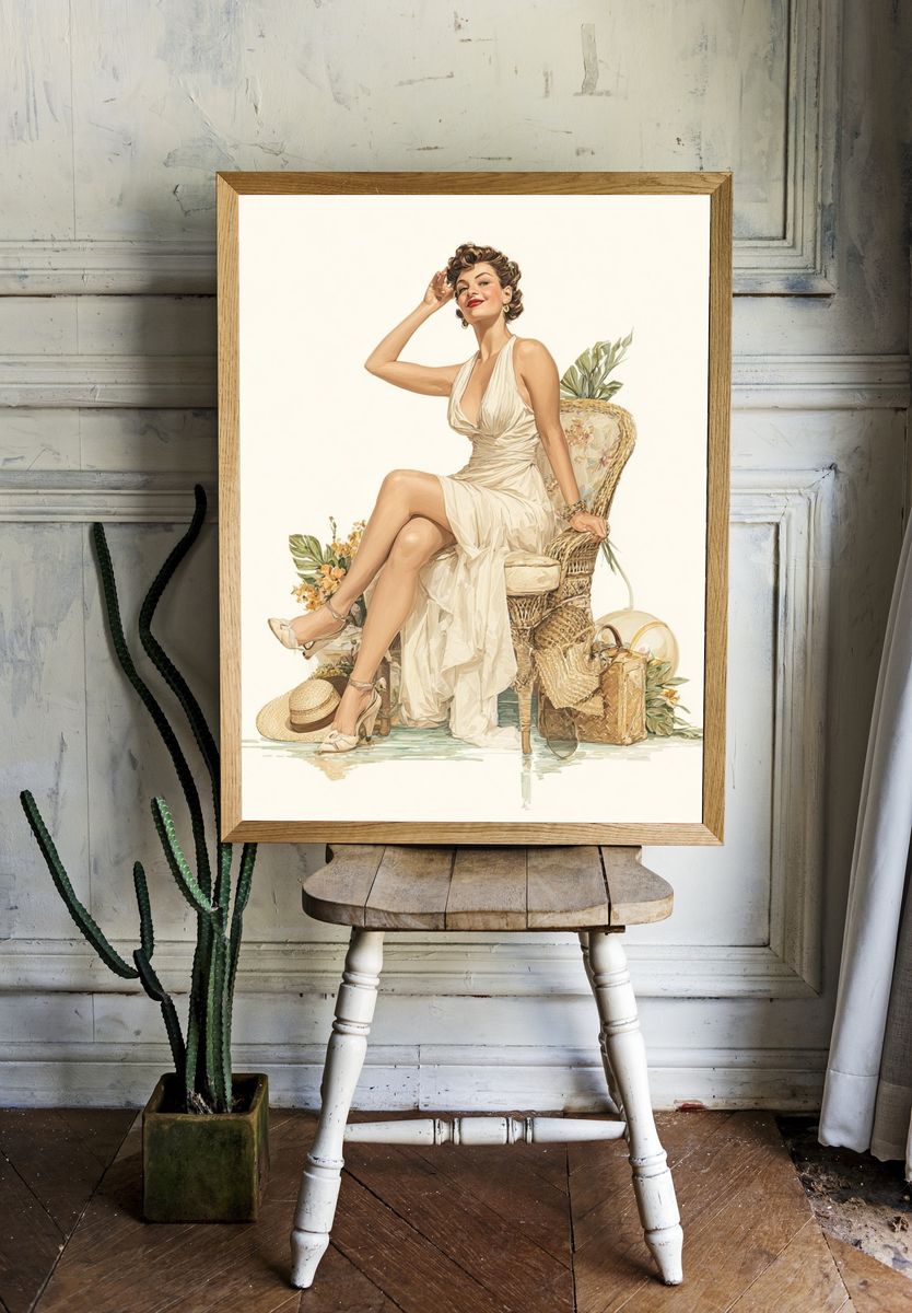 Vintage Glamour Woman Illustration Poster. — room view 1