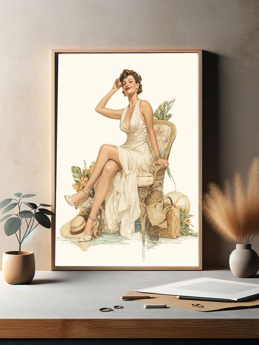 Vintage Glamour Woman Illustration Poster. — room view 2