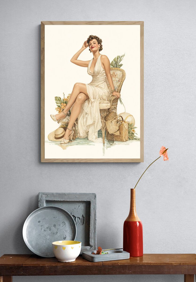 Vintage Glamour Woman Illustration Poster. — room view 3