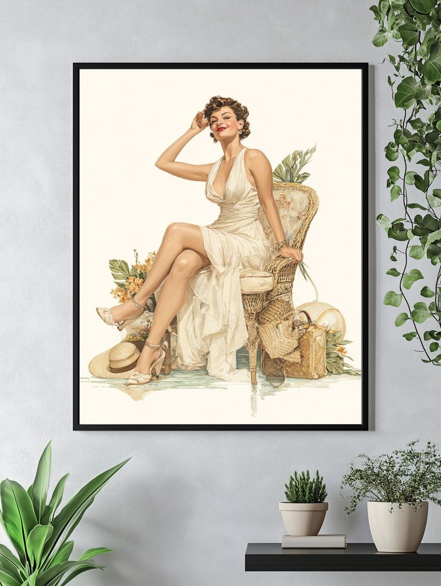 Vintage Glamour Woman Illustration Poster. — room view 4