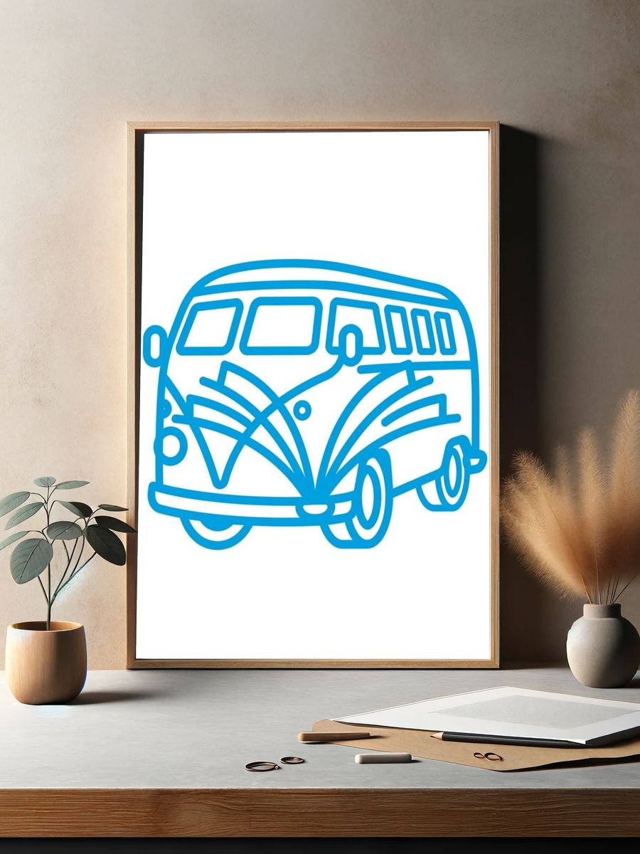 VW Bus Line Art Poster. — room view 2
