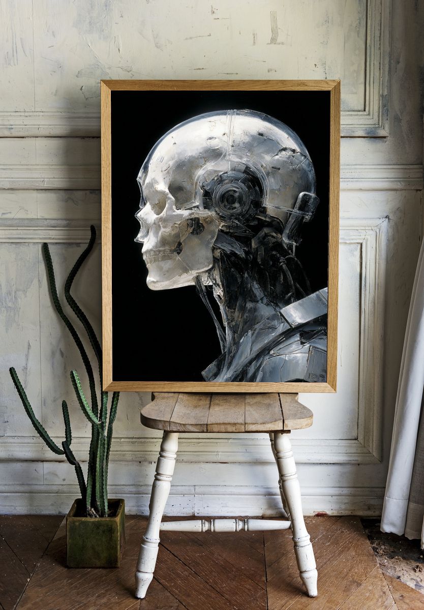 Cybernetic Skull Portrait Print. — room view 1