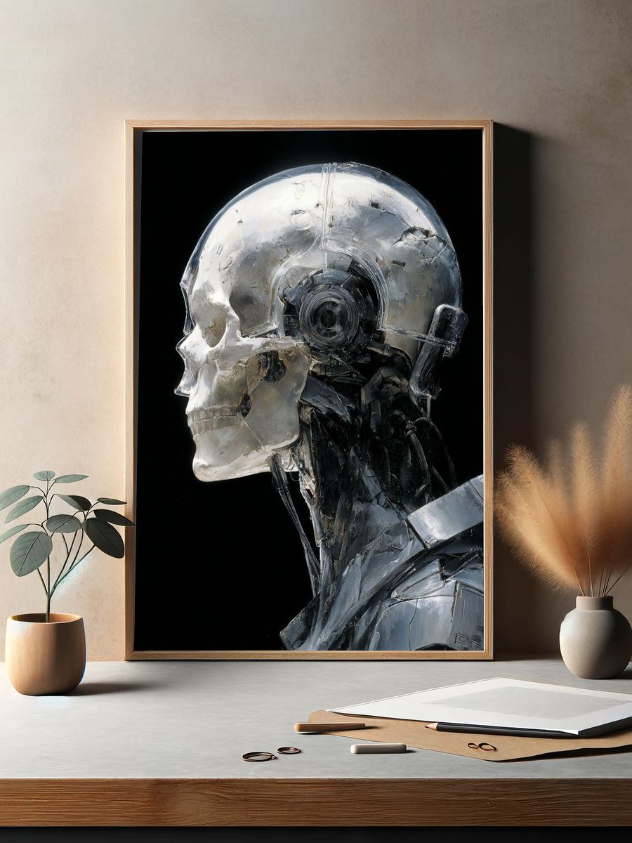 Cybernetic Skull Portrait Print. — room view 2