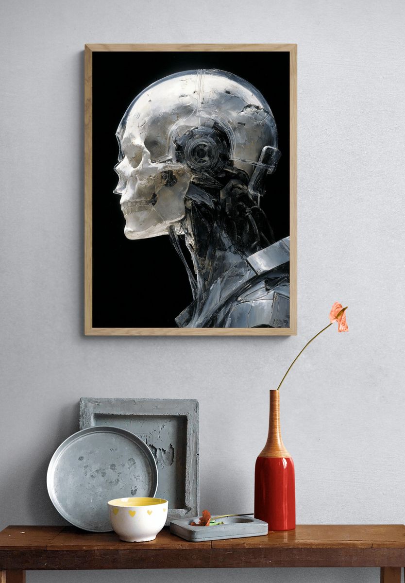 Cybernetic Skull Portrait Print. — room view 3