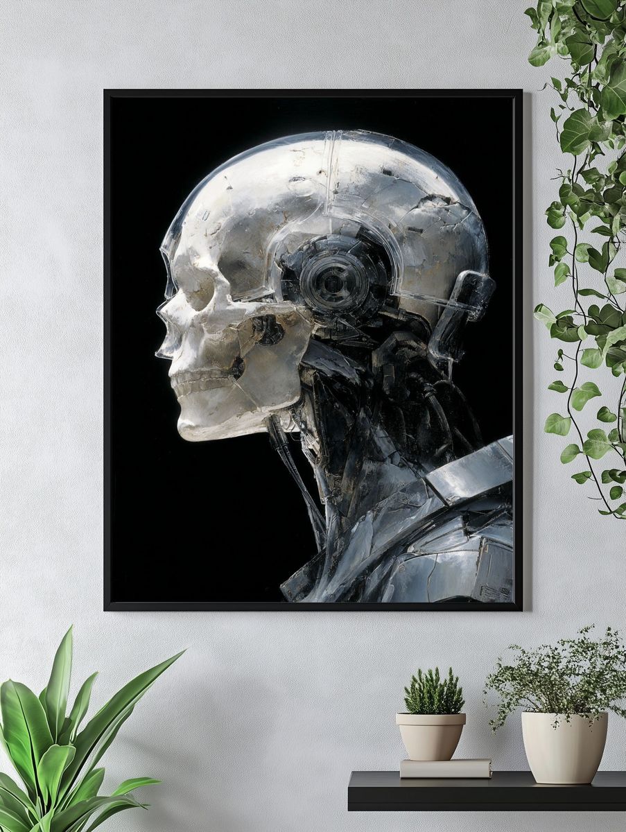 Cybernetic Skull Portrait Print. — room view 4