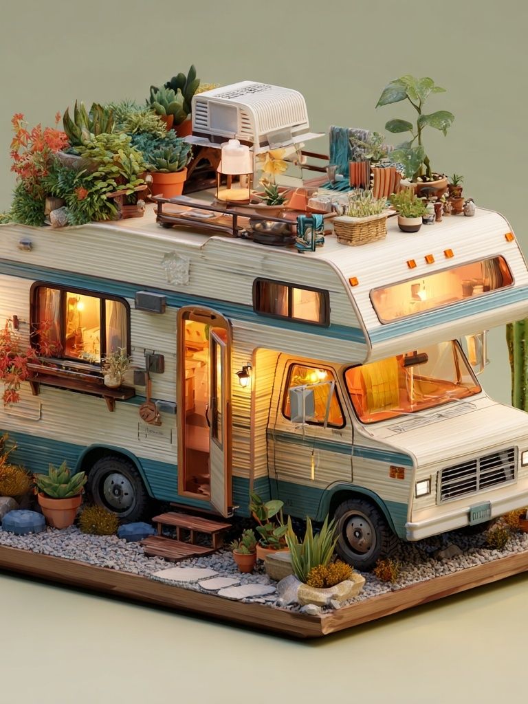 Desert Camper Oasis Illustration Poster. poster — illustration art