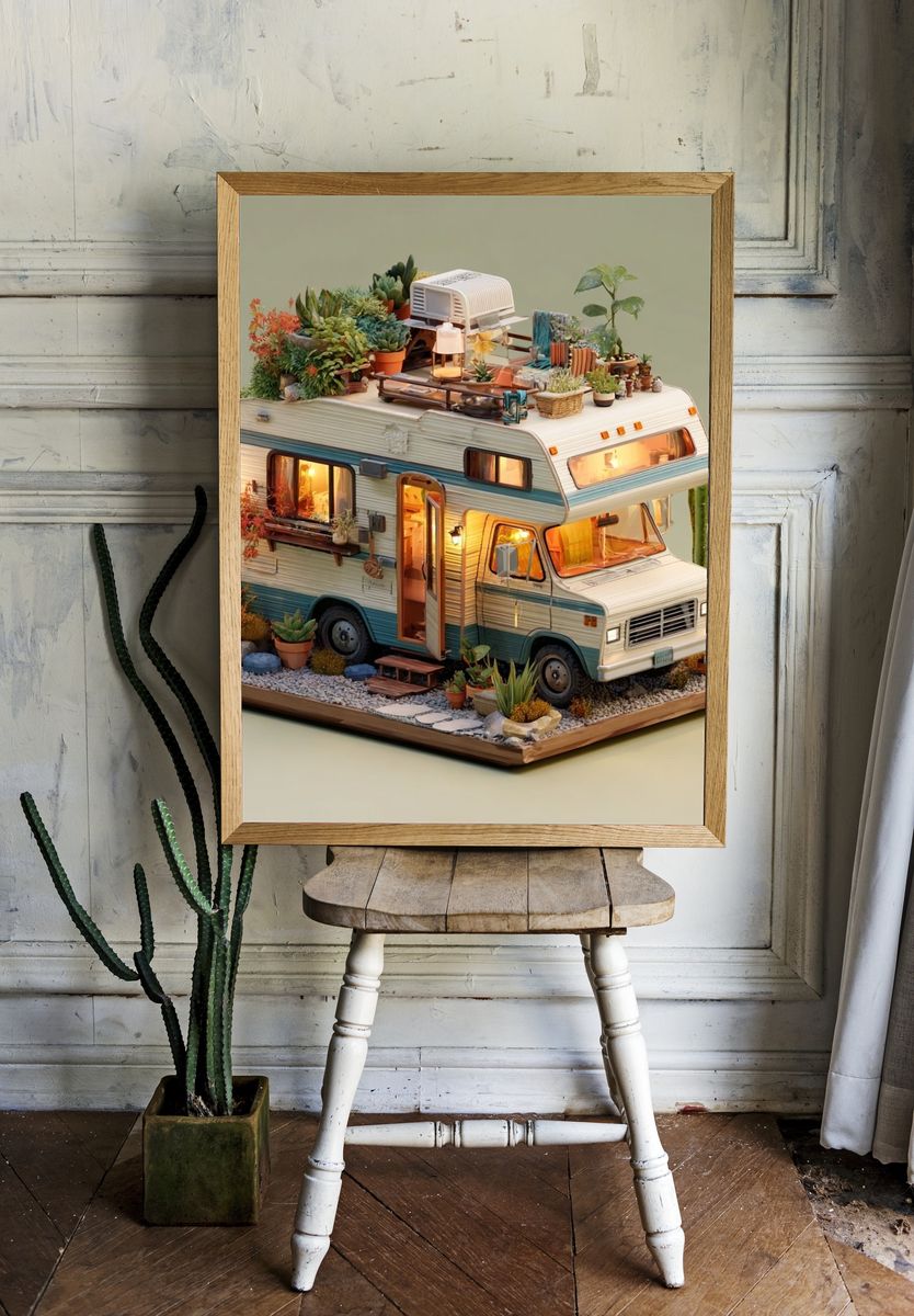 Desert Camper Oasis Illustration Poster. — room view 1