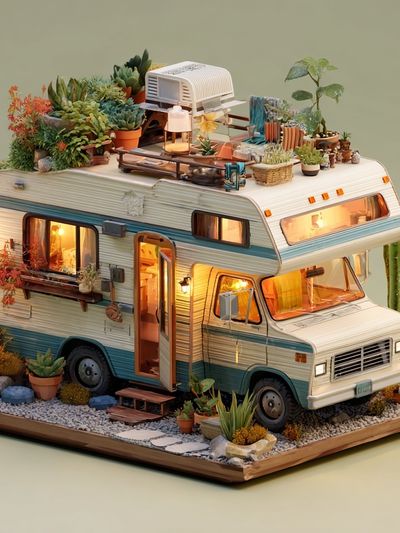 Desert Camper Oasis Illustration Poster. poster