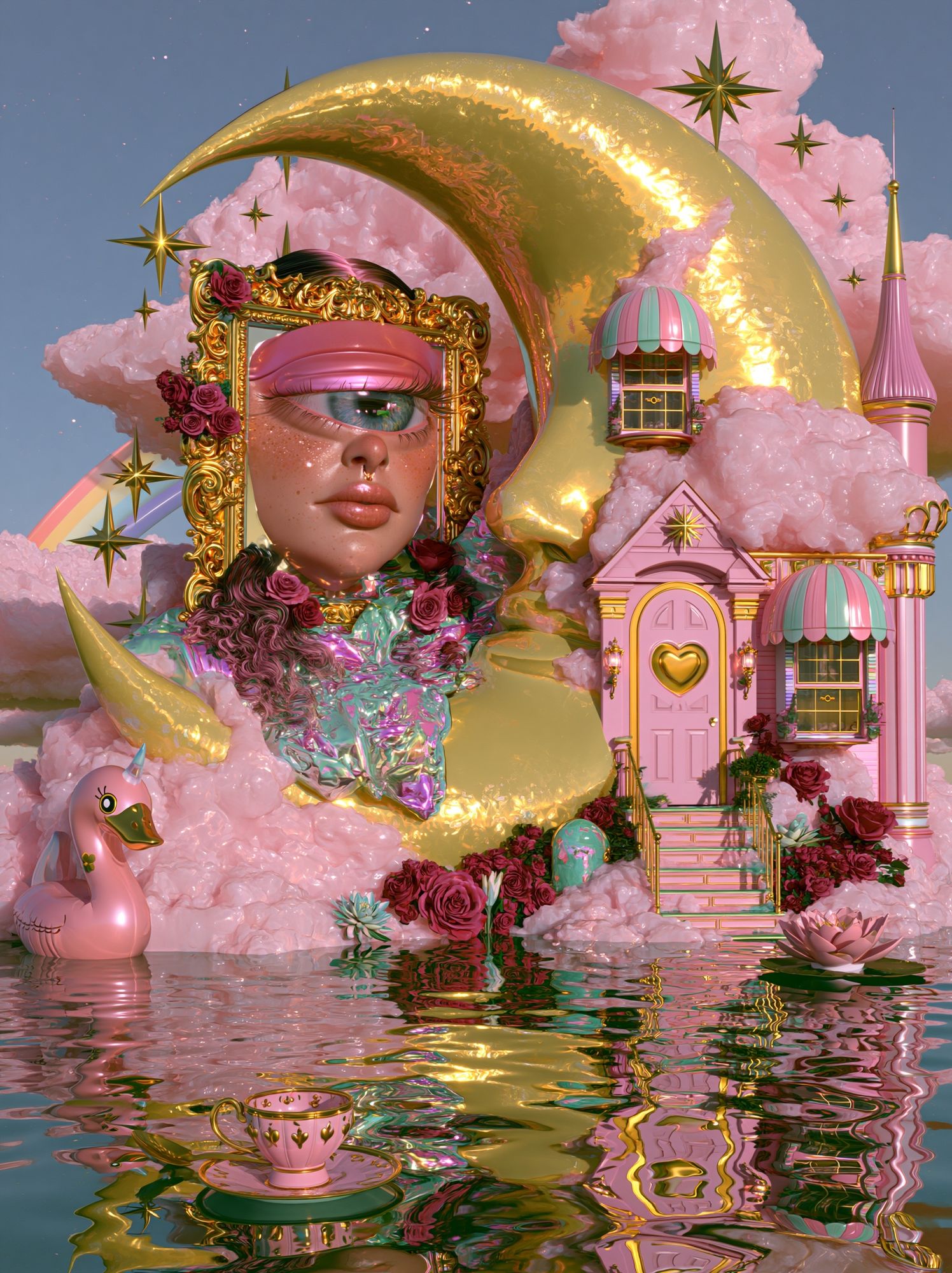 Dreamy Pink Fantasy Illustration Poster. poster detail