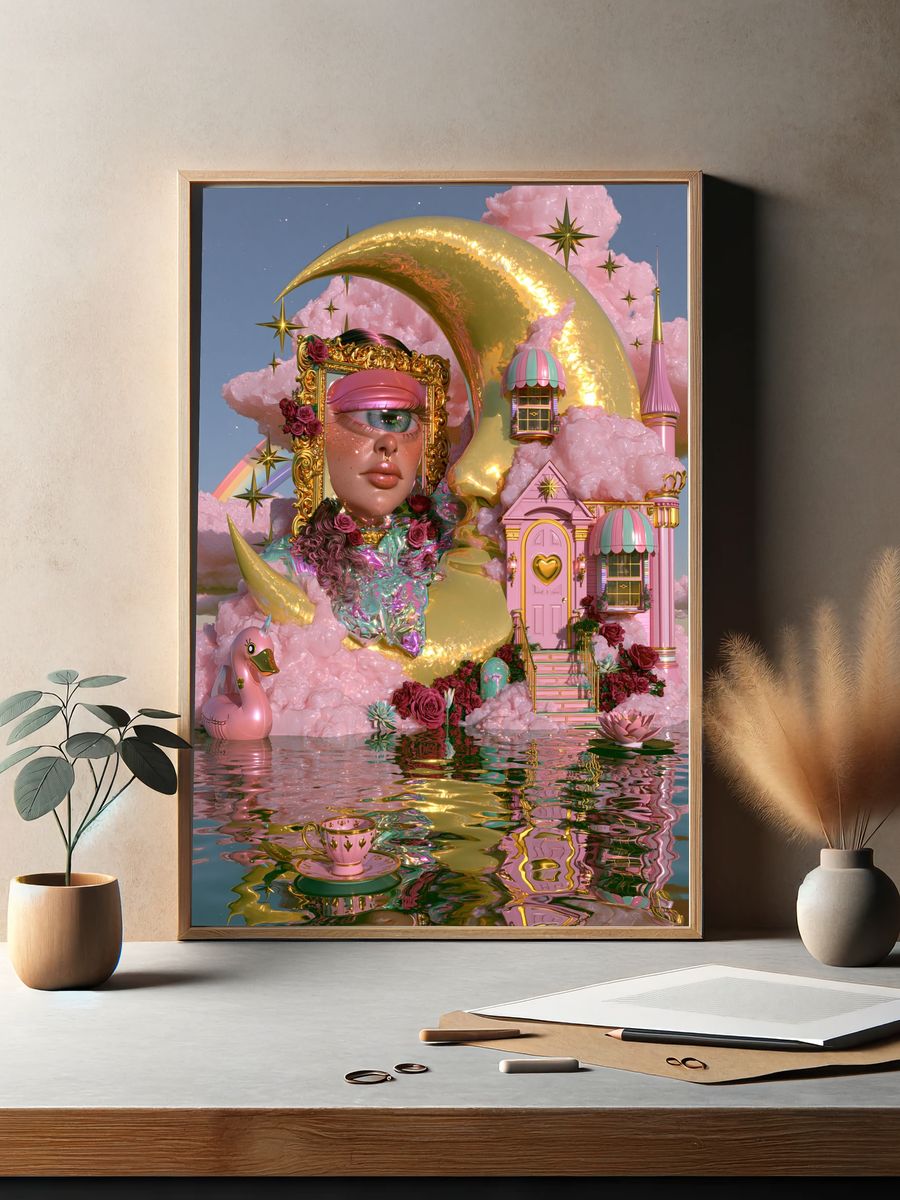 Dreamy Pink Fantasy Illustration Poster. — room view 2