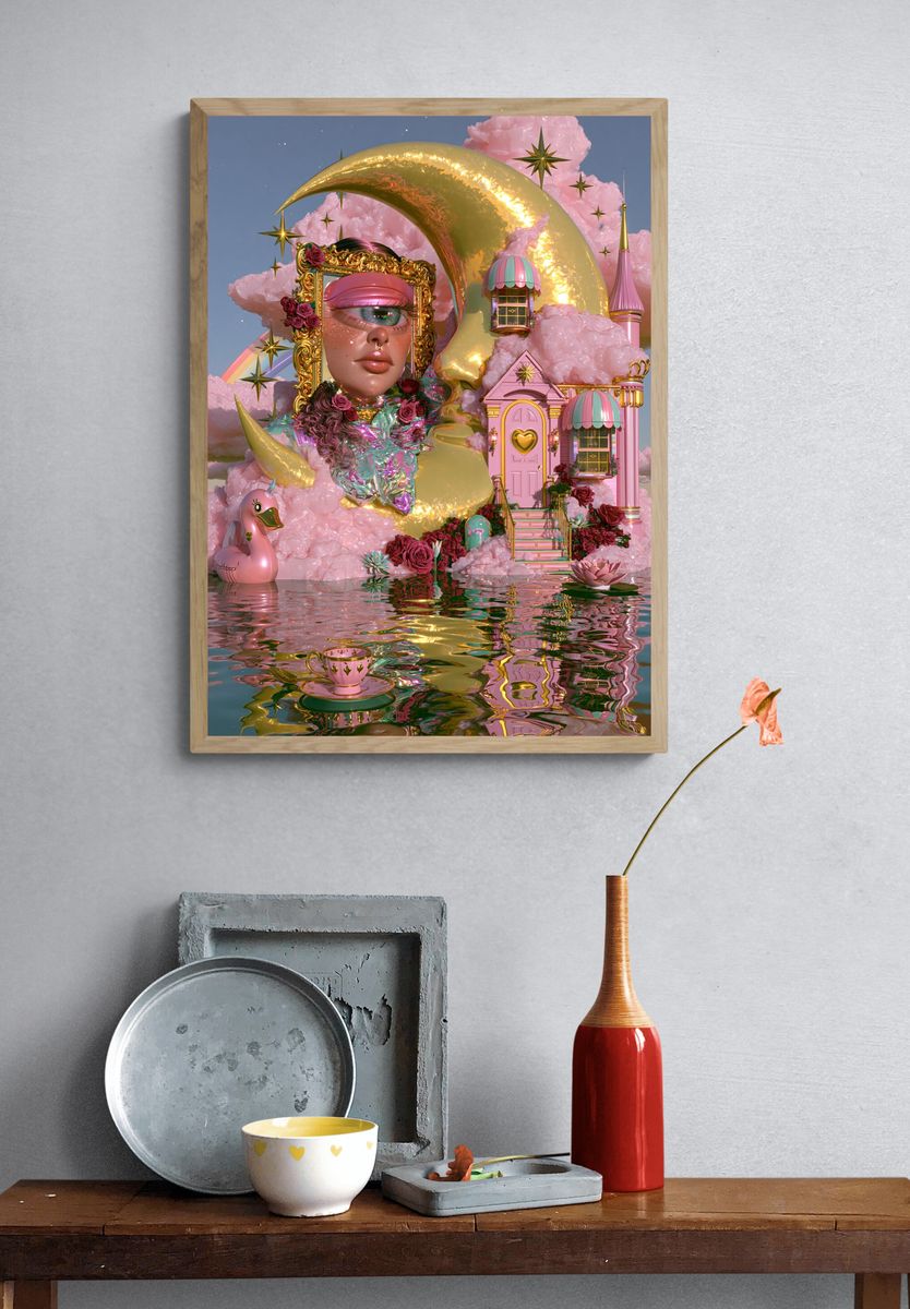 Dreamy Pink Fantasy Illustration Poster. — room view 3