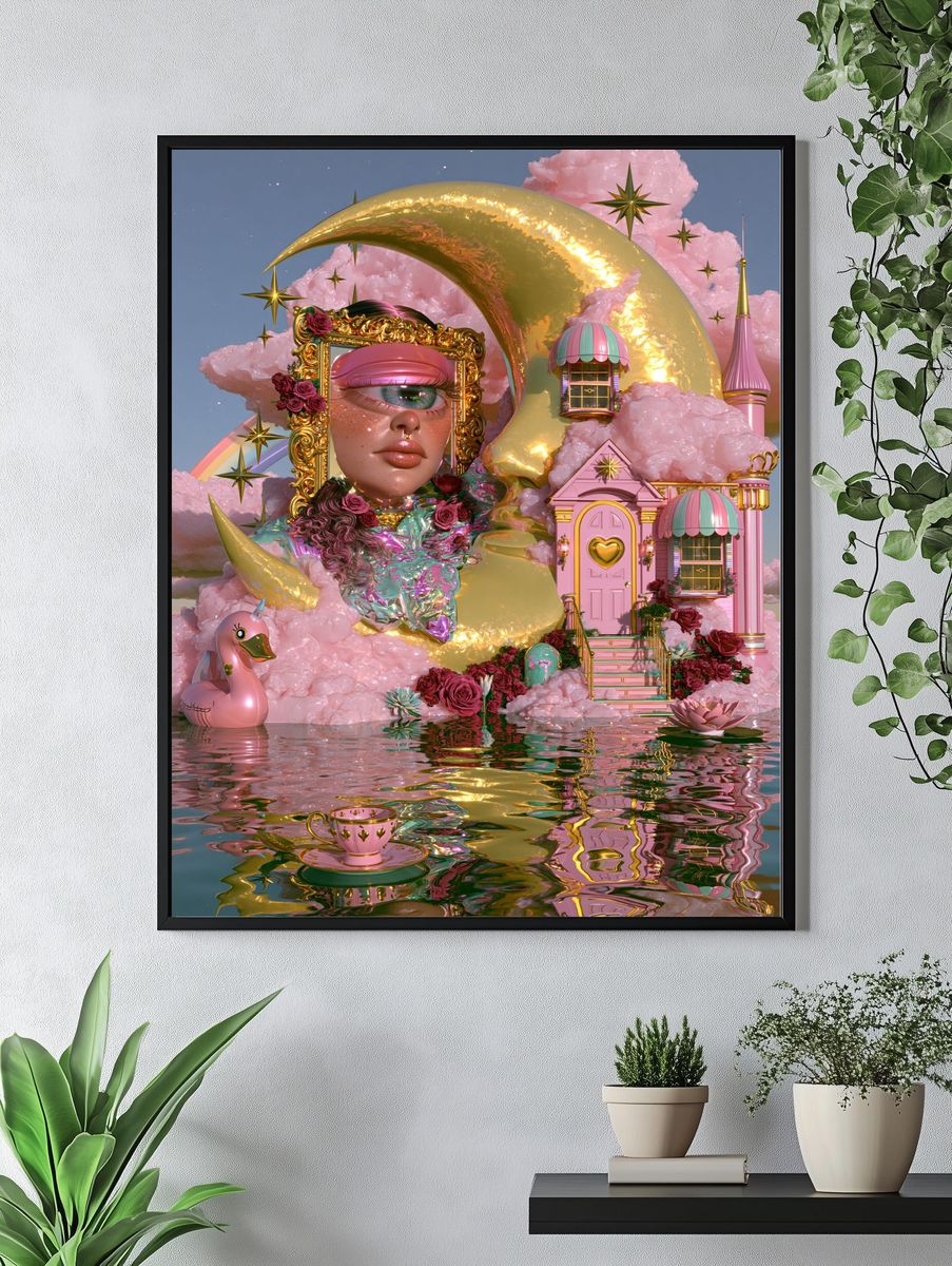 Dreamy Pink Fantasy Illustration Poster. — room view 4