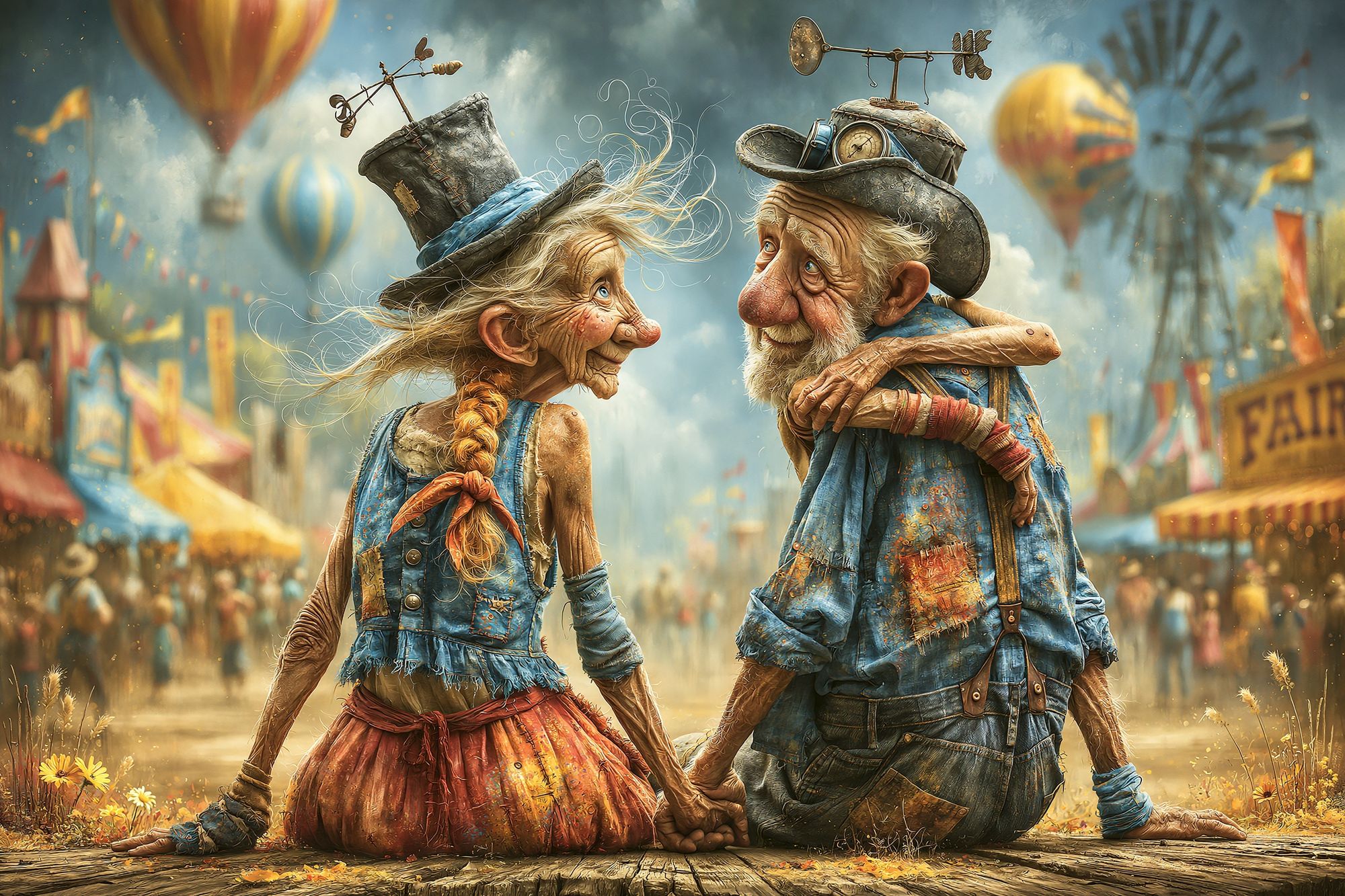 Whimsical Carnival Couple Illustration Poster. poster — illustration art