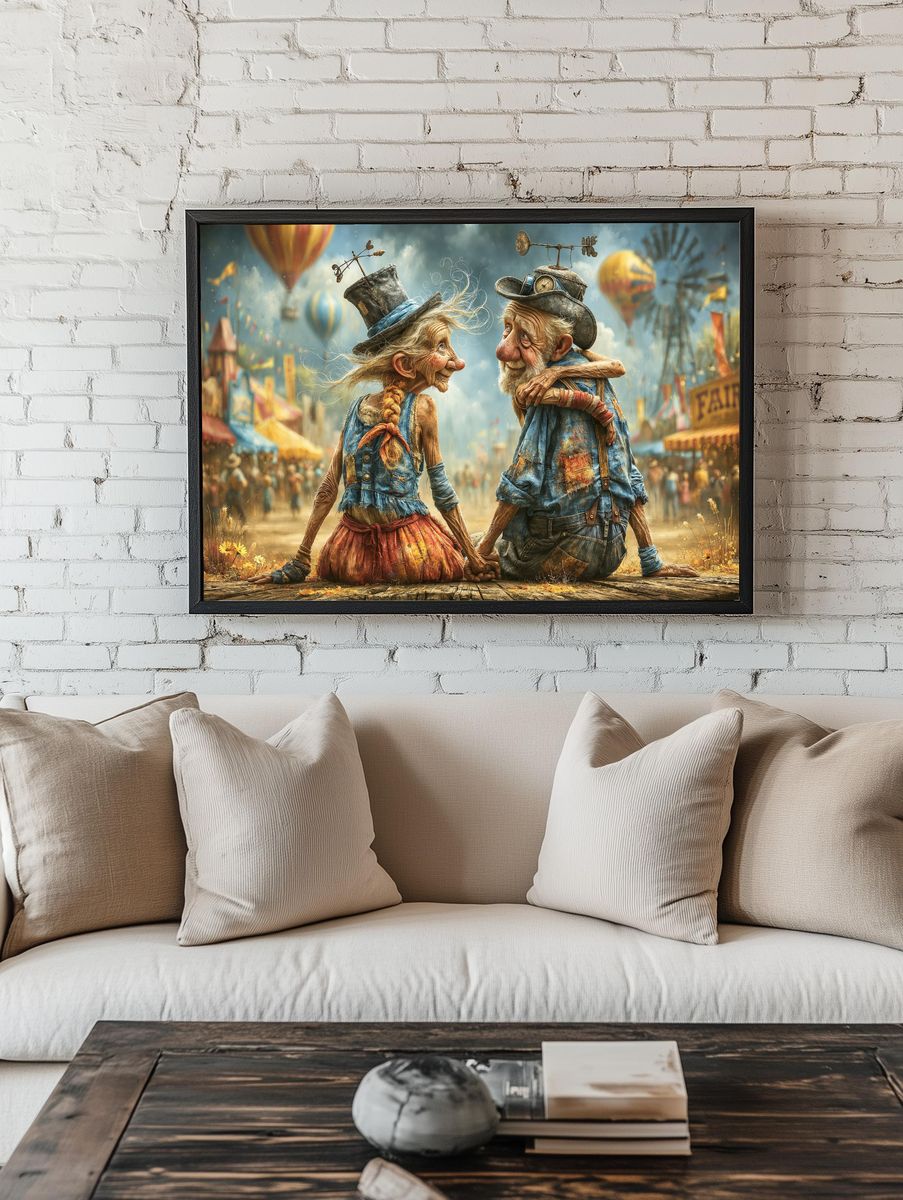 Whimsical Carnival Couple Illustration Poster. — room view 1