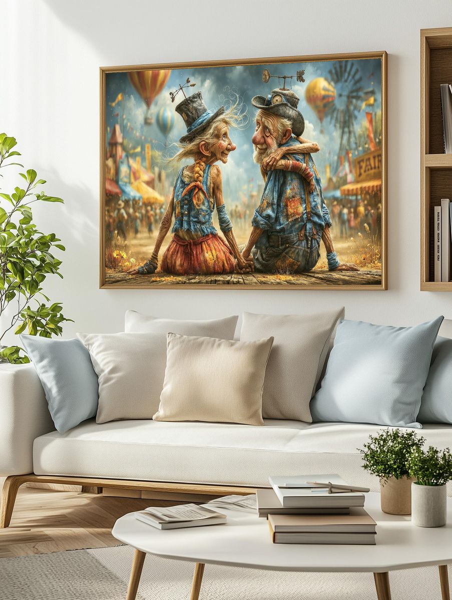 Whimsical Carnival Couple Illustration Poster. — room view 2