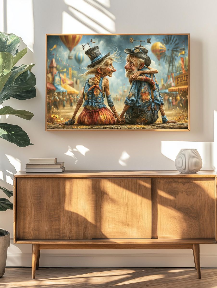 Whimsical Carnival Couple Illustration Poster. — room view 3