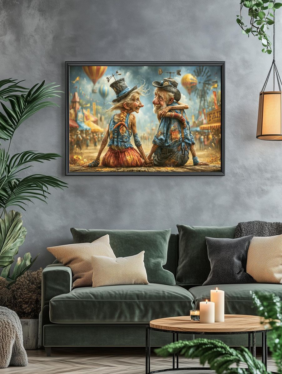 Whimsical Carnival Couple Illustration Poster. — room view 4