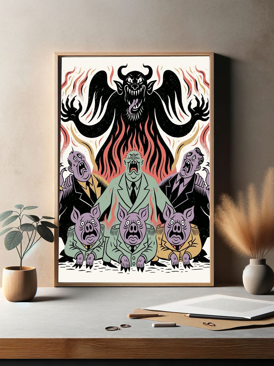 Monster Pig Choir Illustration Poster. — room view 2