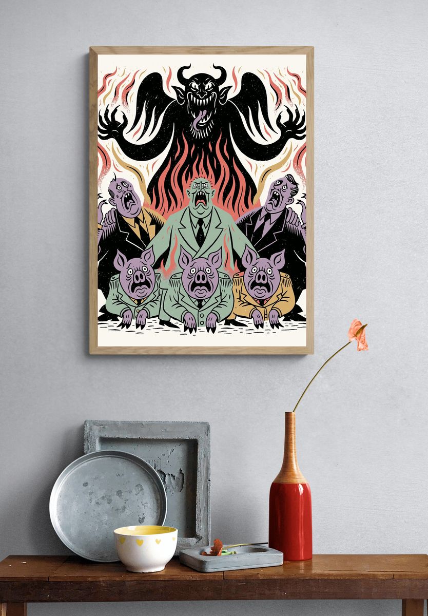 Monster Pig Choir Illustration Poster. — room view 3
