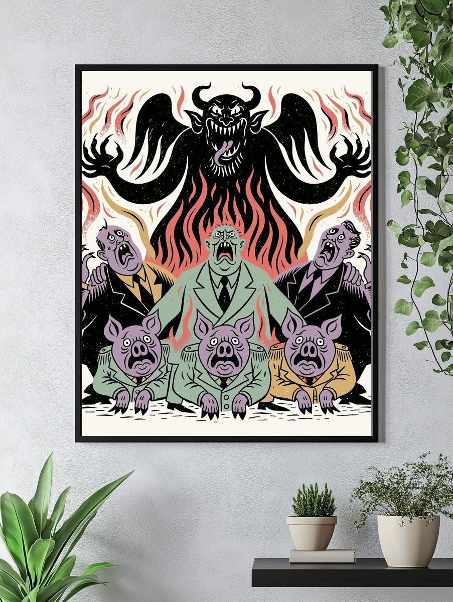 Monster Pig Choir Illustration Poster. — room view 4