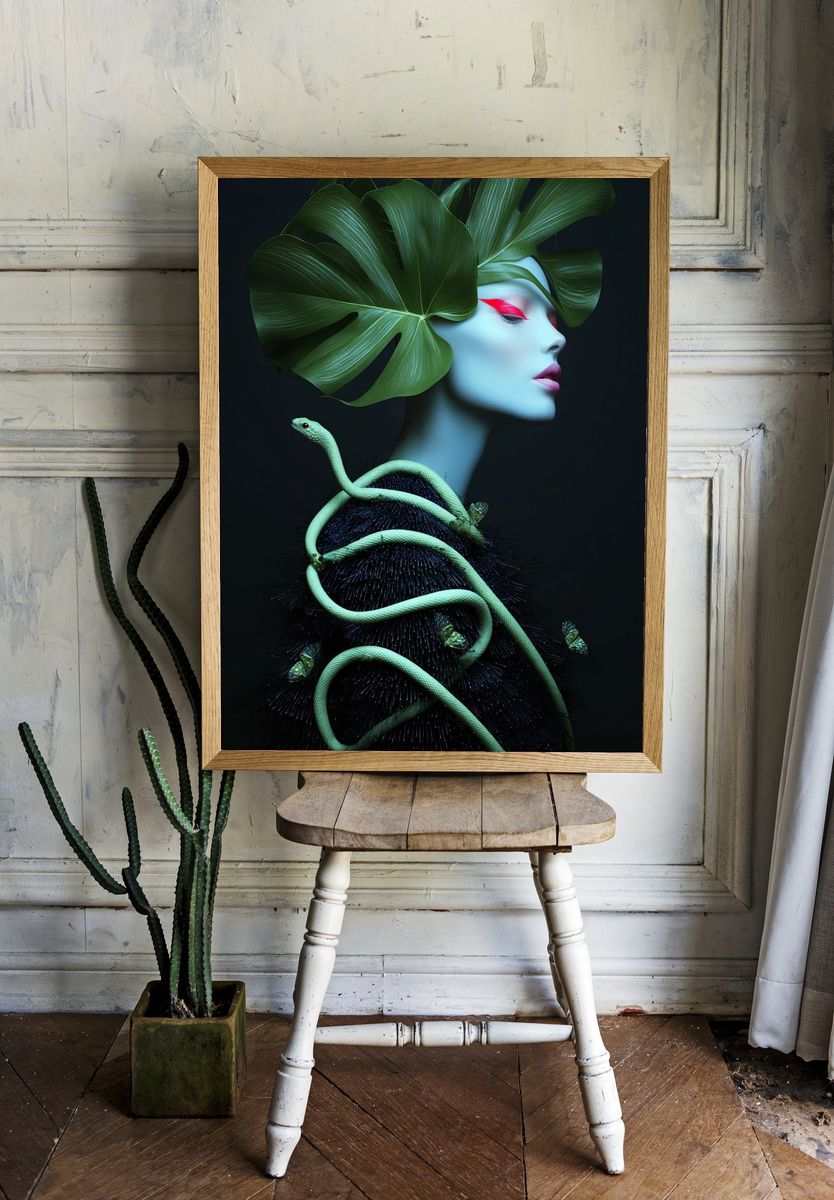 Botanical Serpent Portrait Print. — room view 1