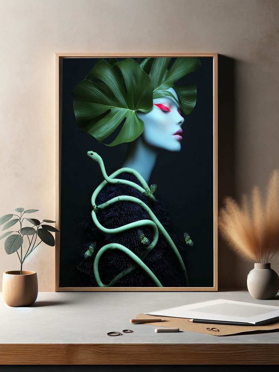 Botanical Serpent Portrait Print. — room view 2
