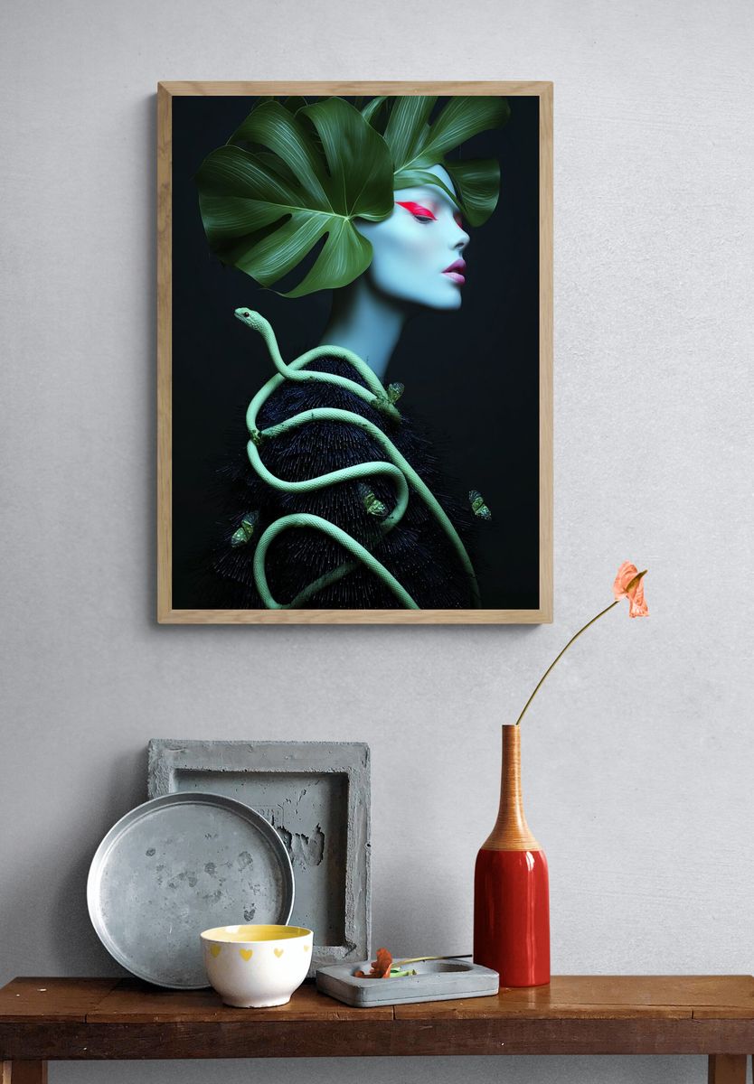 Botanical Serpent Portrait Print. — room view 3