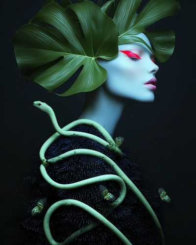 Botanical Serpent Portrait Print. poster print