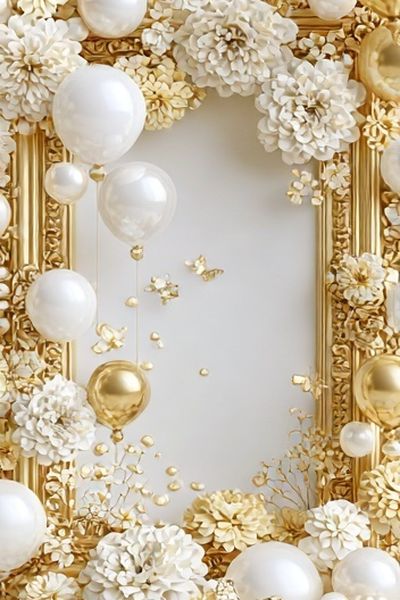 Gold Floral Balloon Frame Poster. poster print