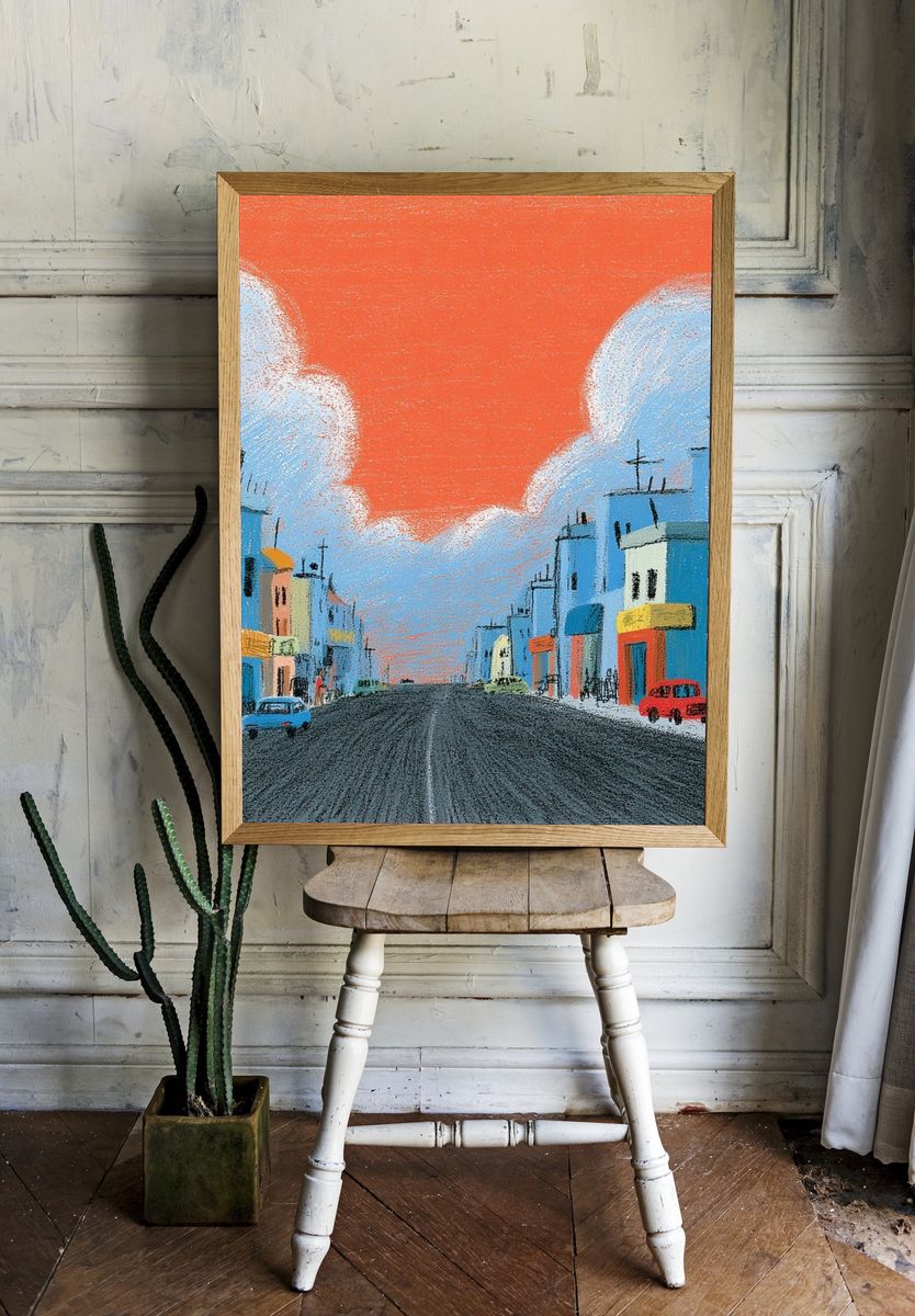 Colorful City Street Illustration Poster. — room view 1