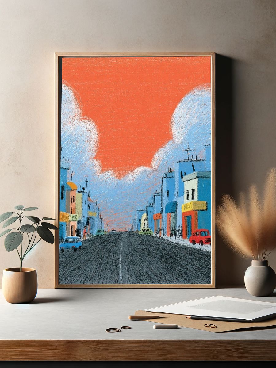 Colorful City Street Illustration Poster. — room view 2