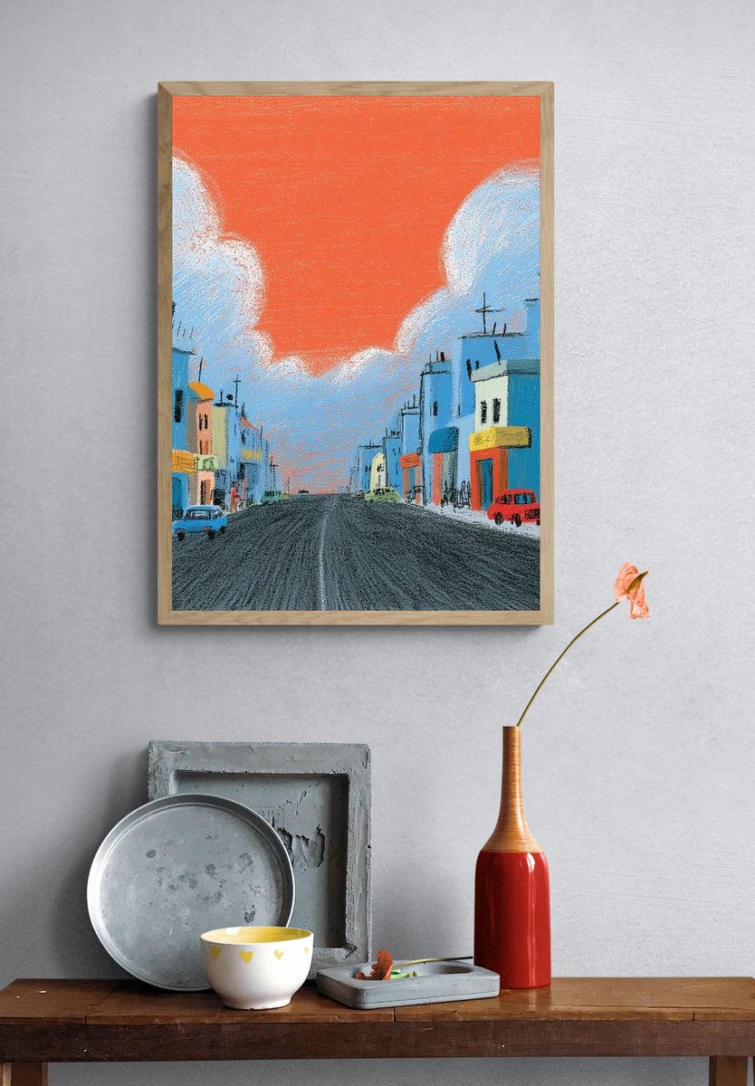 Colorful City Street Illustration Poster. — room view 3
