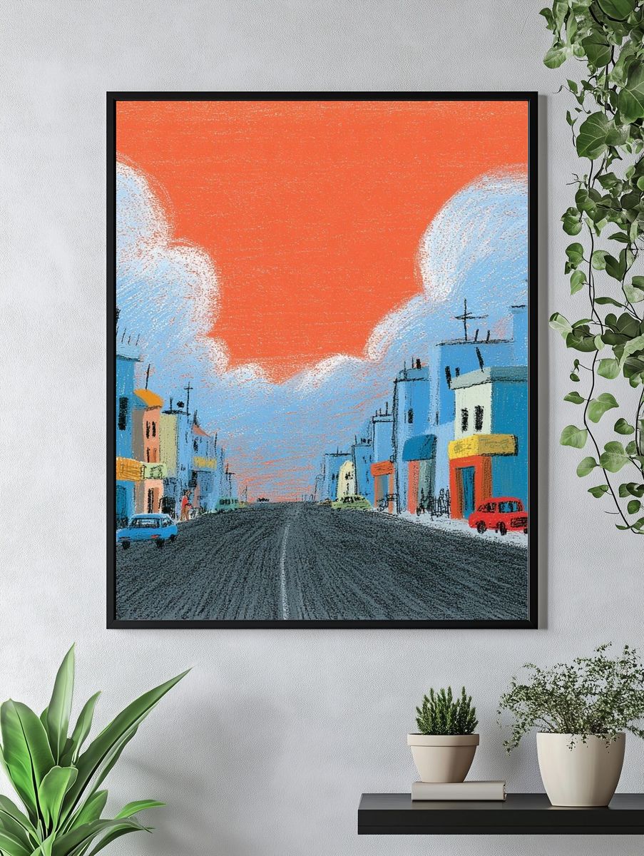 Colorful City Street Illustration Poster. — room view 4