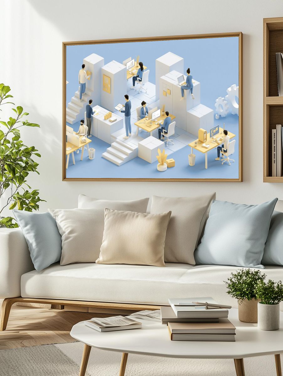 Modern Office Workflow Illustration Poster. — room view 2