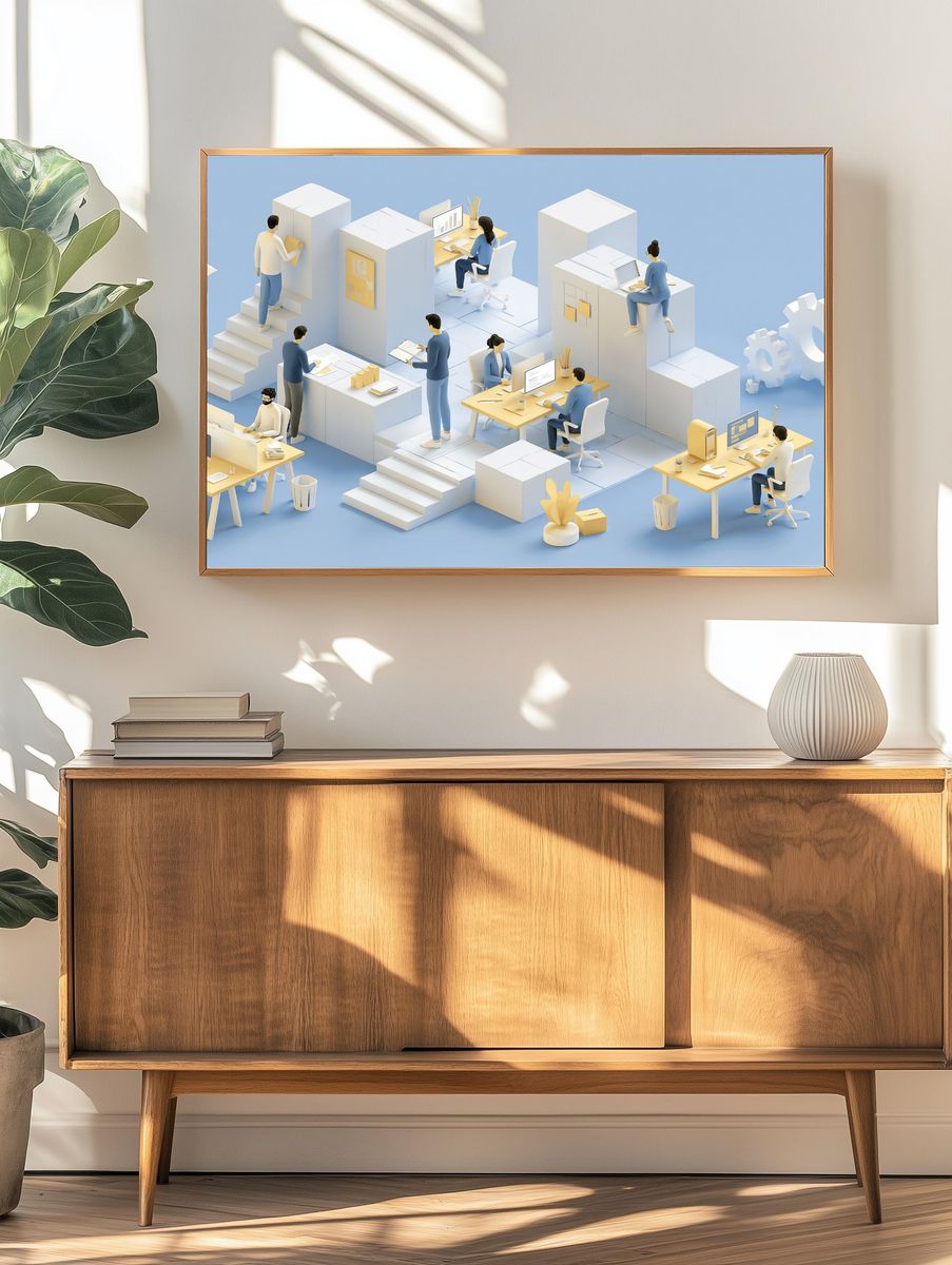 Modern Office Workflow Illustration Poster. — room view 3