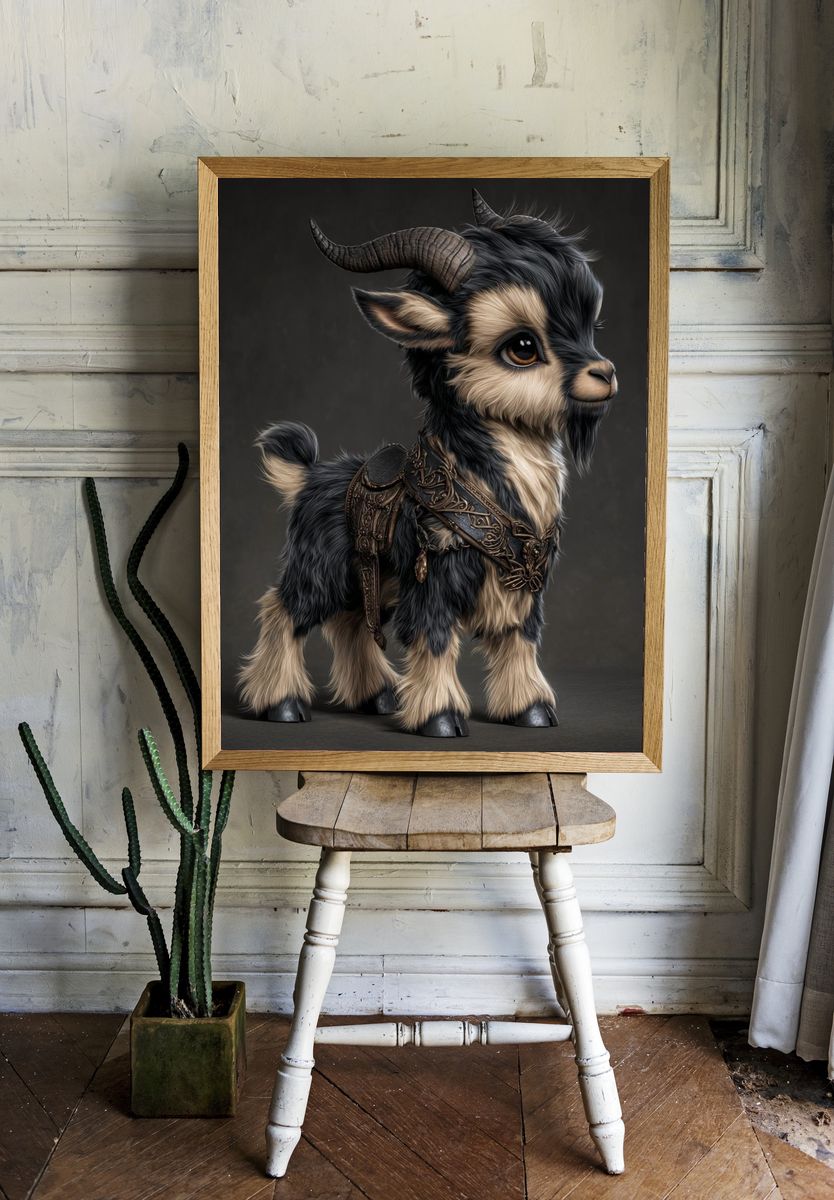 Fantasy Baby Goat Digital Art Poster. — room view 1