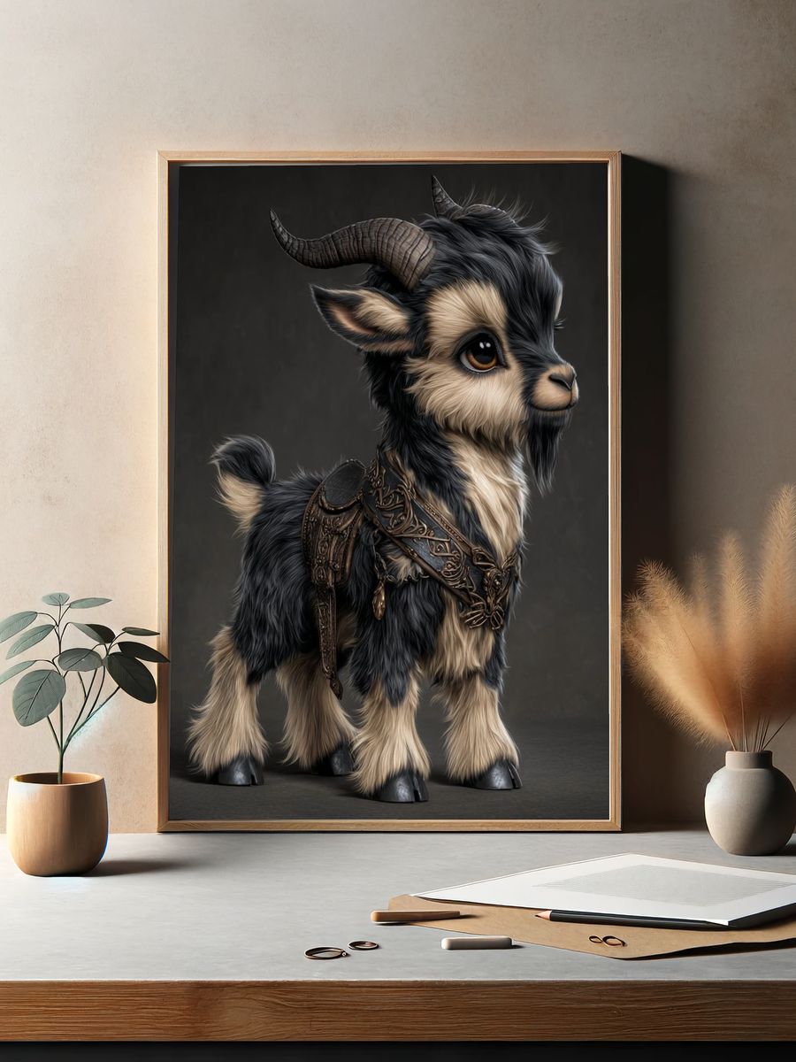 Fantasy Baby Goat Digital Art Poster. — room view 2