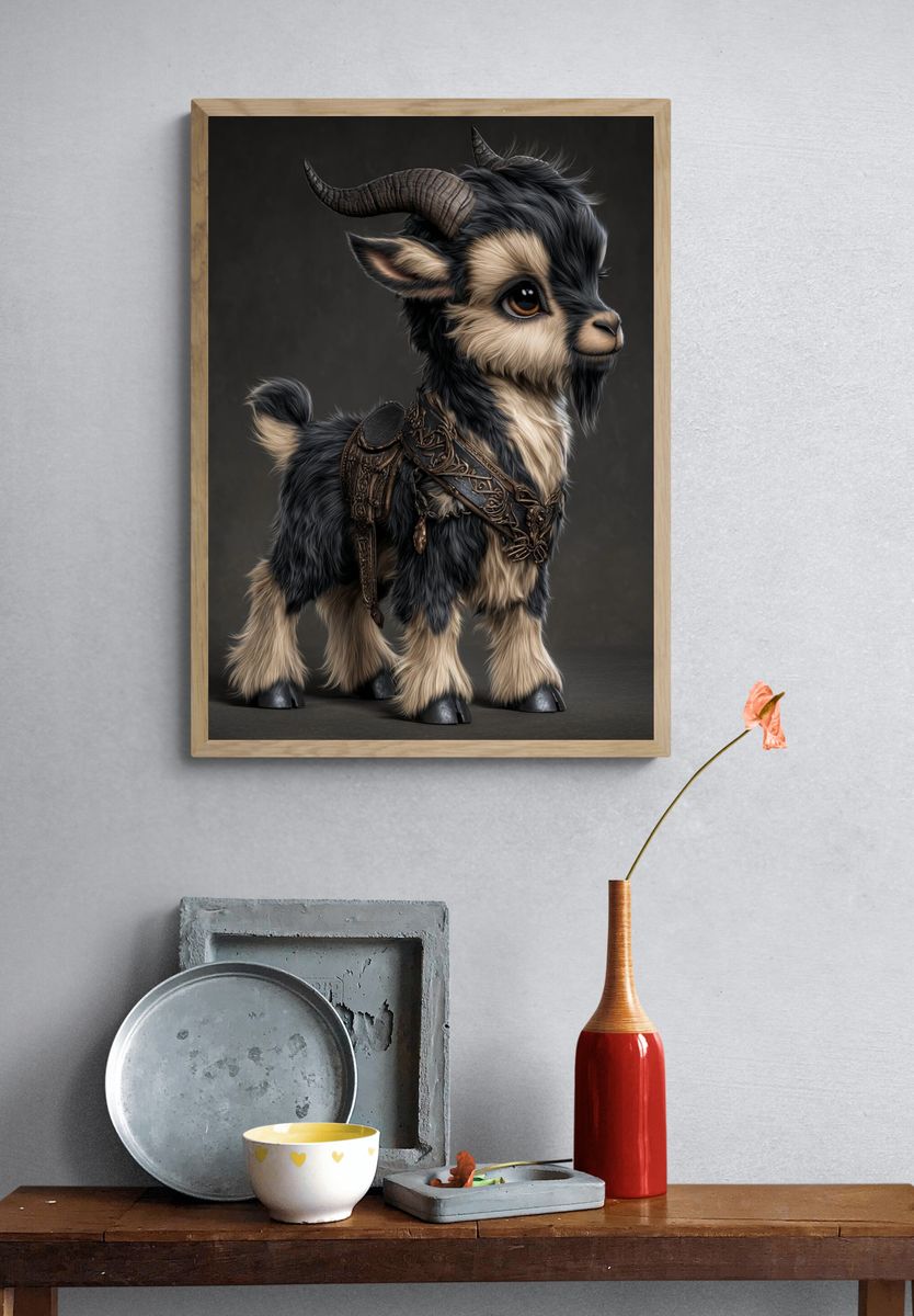 Fantasy Baby Goat Digital Art Poster. — room view 3