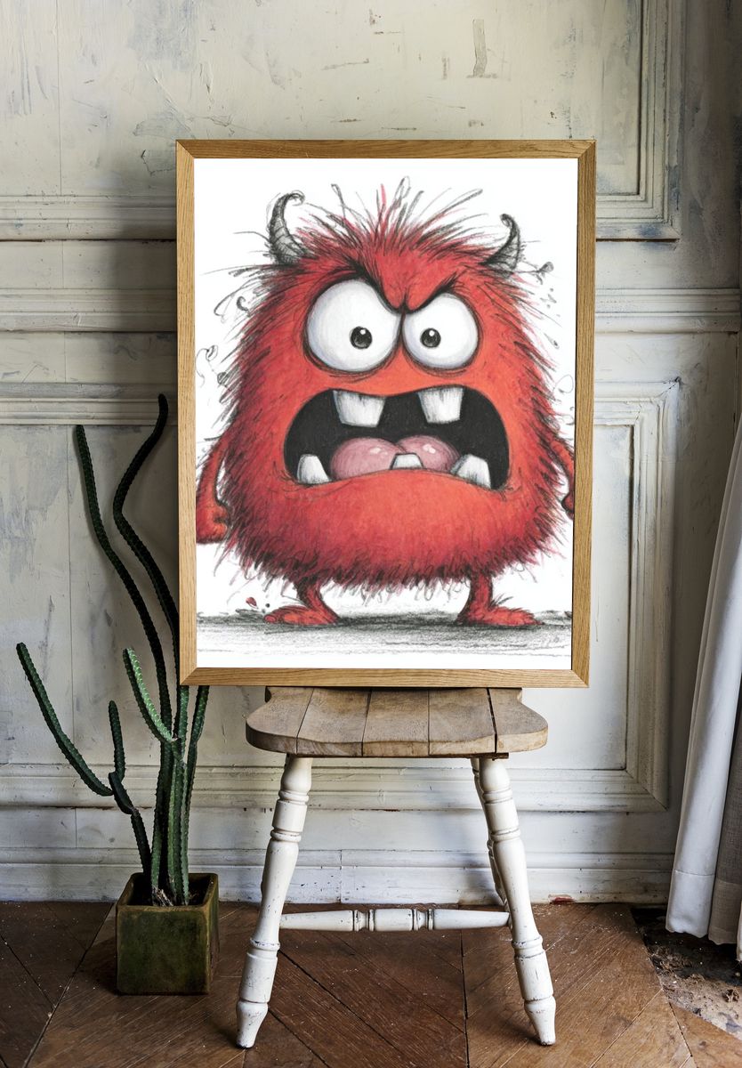 Angry Red Monster Illustration Poster. — room view 1