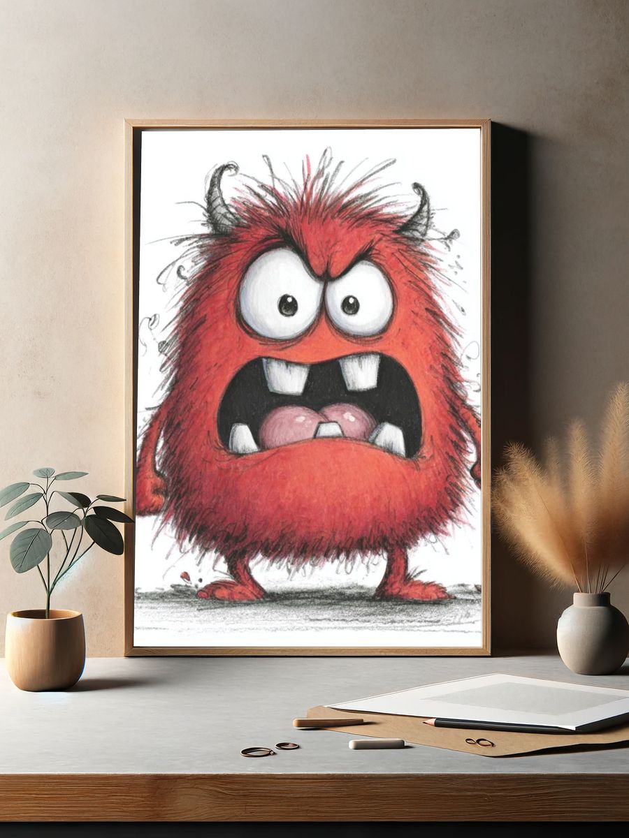 Angry Red Monster Illustration Poster. — room view 2
