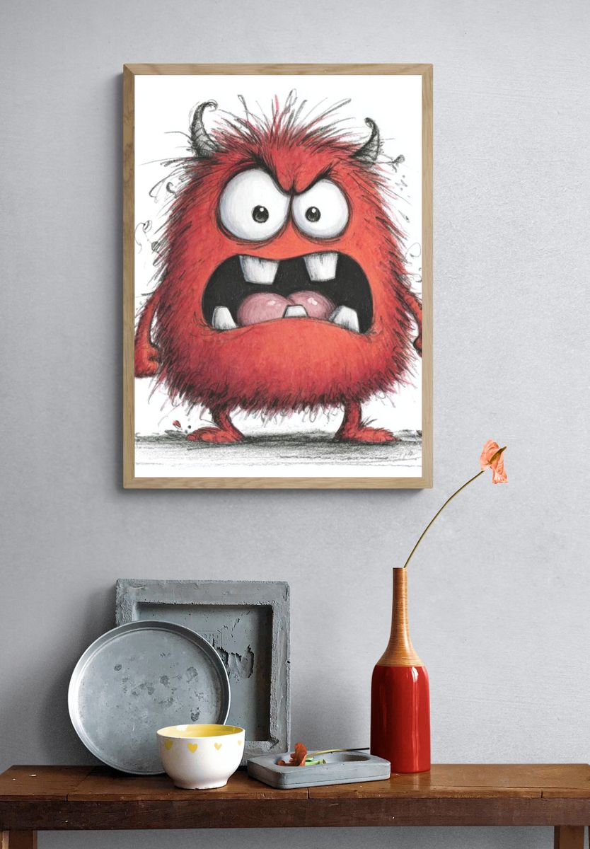 Angry Red Monster Illustration Poster. — room view 3