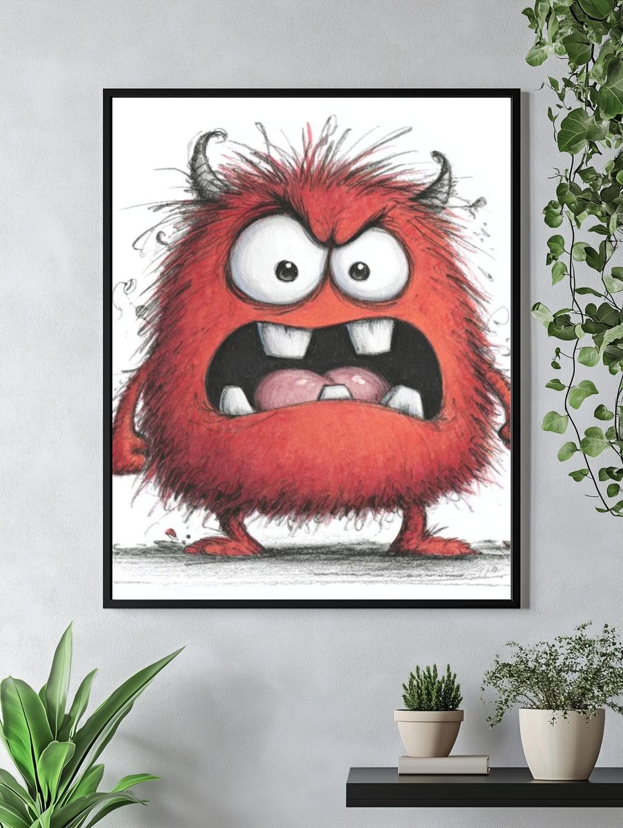 Angry Red Monster Illustration Poster. — room view 4