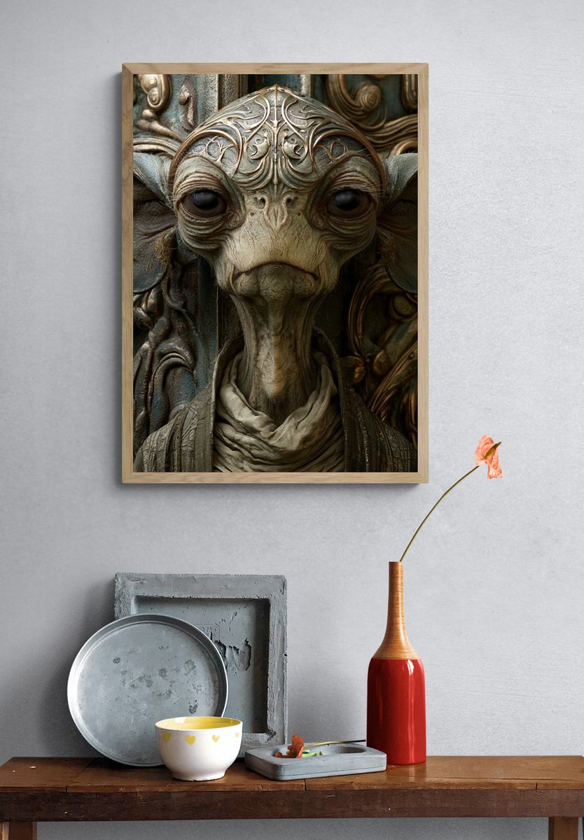 Alien Portrait Digital Art Poster. — room view 3